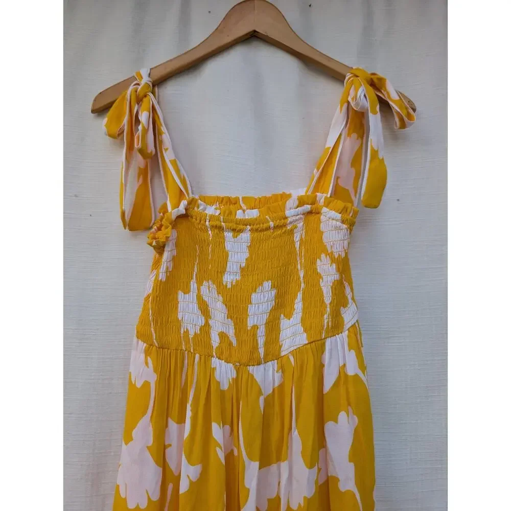 DVF Diane Von Furstenberg Target Smocked Tie Strap Yellow‎ Ginkgo Midi Dress XXS - Picture 2 of 9